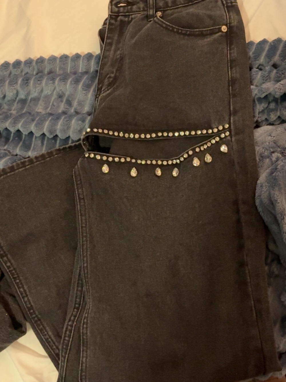 Forever 21 Black Flare Jeans with Rhinestone Teardrop Trim